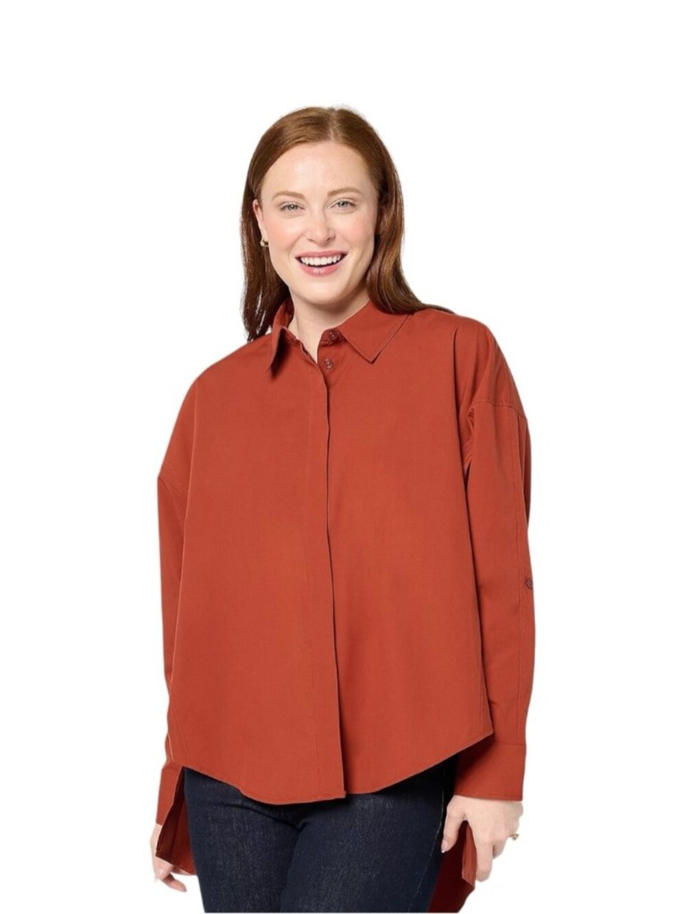 Carla Rockmore Stretch Poplin Dolman Sleeve Shirt Rust Women’s XL NWOT